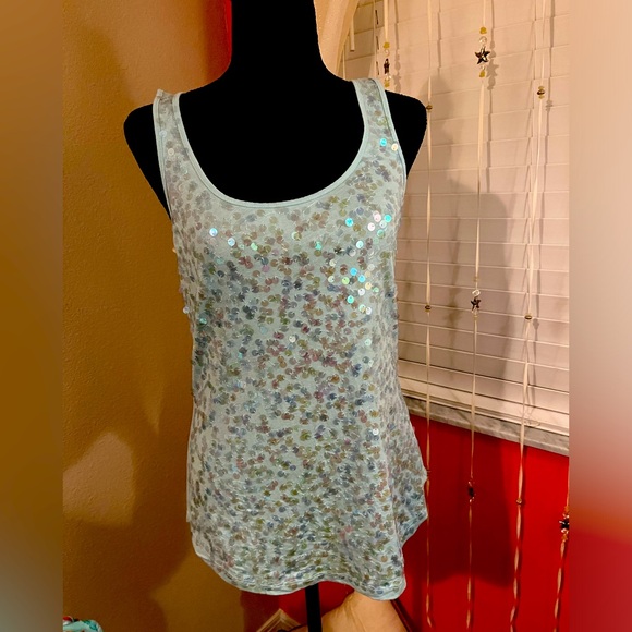 Apt 9 Aqua iridescent sequin sleeveless tank top Medium turquoise blue - Picture 1 of 8